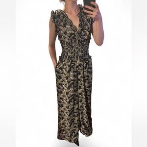 Max Studio Black and Cream Leaf Jumpsuit